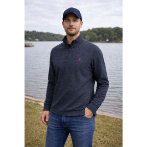 Polo Ralph Lauren Quarter-Zip Sweater S Navy with Red Logo
